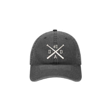 Load image into Gallery viewer, Baseball Bat X Crossing - #1 DAD - Embroidered Baseball Cap Adjustable Dad Hat - Washed Pigment Dyed (Faded) Garment - Low Profile