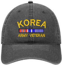 Load image into Gallery viewer, Korean War Veteran - Dad Hat - Army, Navy, Air Force, Marine Corps - Pigment Dyed (Faded) Washed Baseball cap