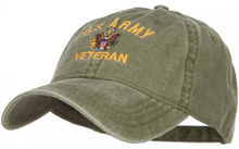 Load image into Gallery viewer, U.S. Army Veteran Military Embroidered Washed Dad Hat - Olive