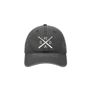 Baseball Bat X Crossing - #1 DAD - Embroidered Baseball Cap Adjustable Dad Hat - Washed Pigment Dyed (Faded) Garment - Low Profile