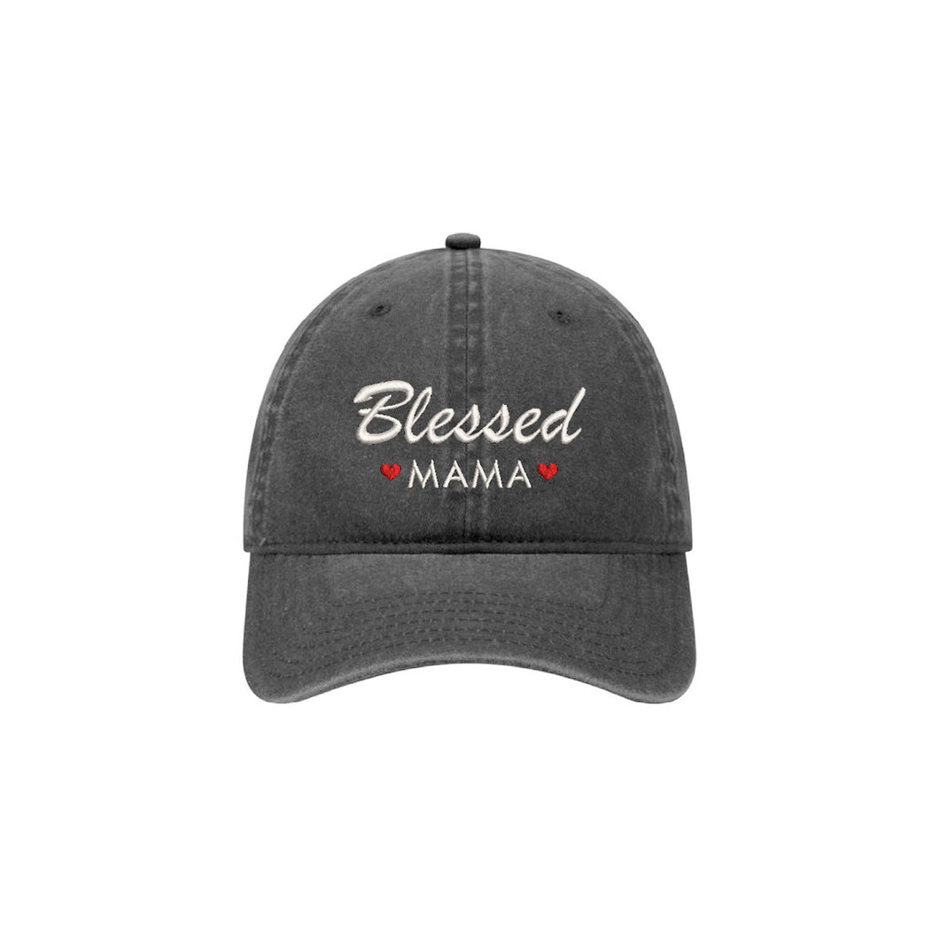 Blessed MAMA - Embroidered Baseball Cap Adjustable Dad Hat - Pigment Dyed Washed Garment (Faded)