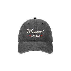 Blessed MOM - Embroidered Baseball Cap Adjustable Dad Hat - Pigment Dyed Washed Garment (Faded)