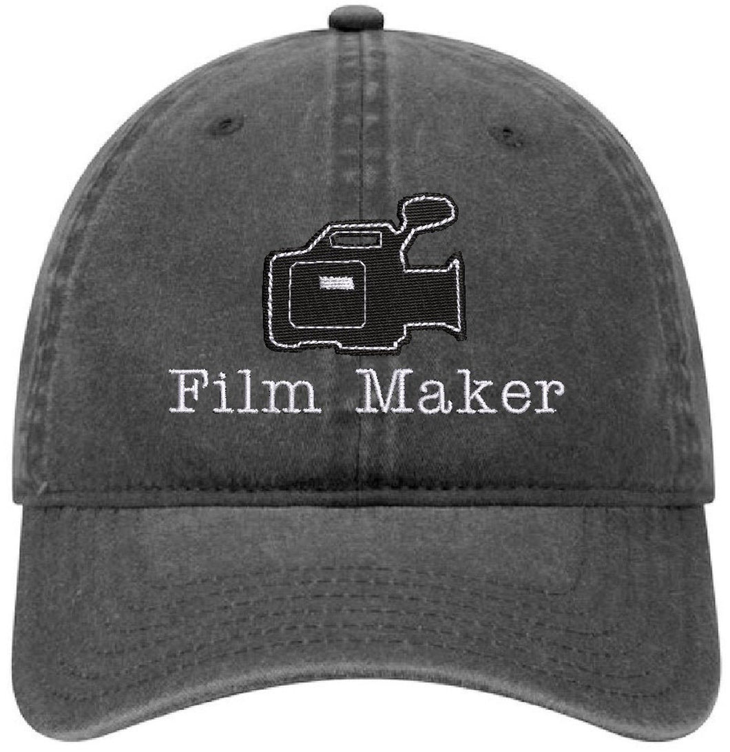 Film Maker Camera (with or without text) - Low Profile Adjustable Dad Hat - Pigment Dyed Washed Garment (Faded)